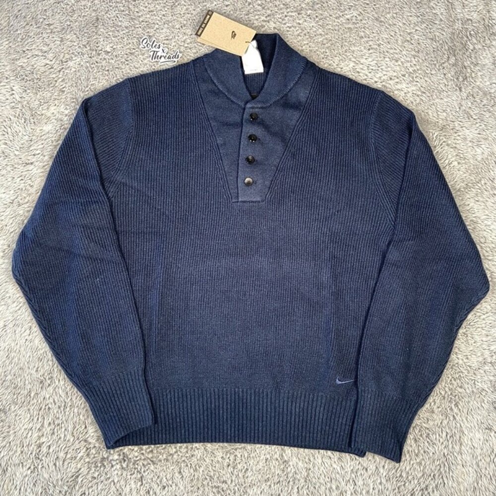Nike Life Military Henley Jumper Sweater Size Medium Men Navy Blue FN3118-451
